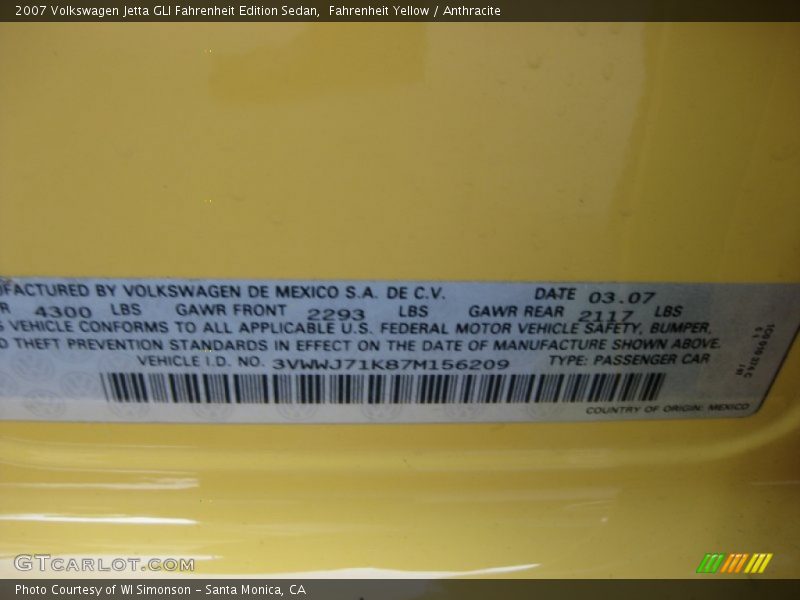 Fahrenheit Yellow / Anthracite 2007 Volkswagen Jetta GLI Fahrenheit Edition Sedan