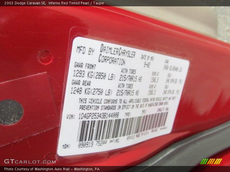 Inferno Red Tinted Pearl / Taupe 2003 Dodge Caravan SE