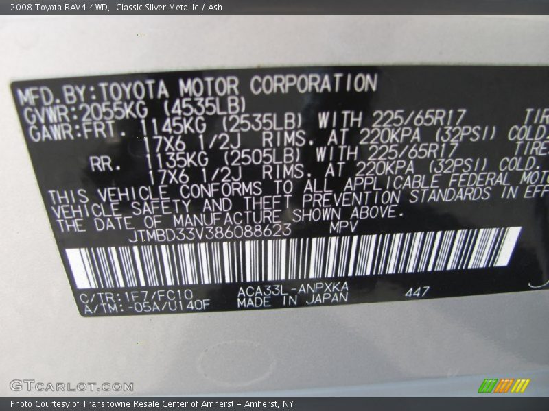 Classic Silver Metallic / Ash 2008 Toyota RAV4 4WD