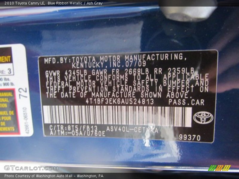 Blue Ribbon Metallic / Ash Gray 2010 Toyota Camry LE