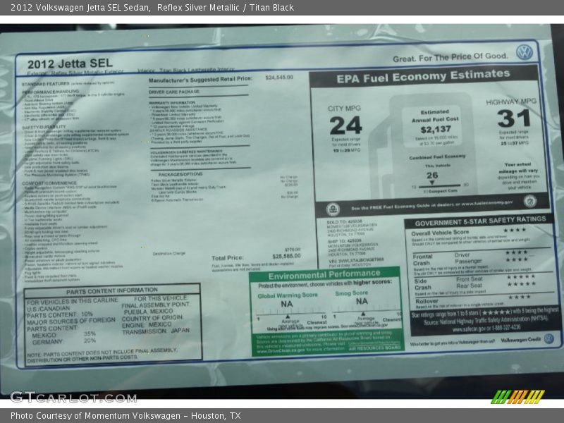 Reflex Silver Metallic / Titan Black 2012 Volkswagen Jetta SEL Sedan