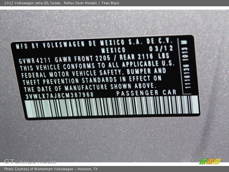 Reflex Silver Metallic / Titan Black 2012 Volkswagen Jetta SEL Sedan