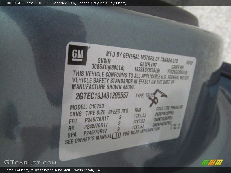 Stealth Gray Metallic / Ebony 2008 GMC Sierra 1500 SLE Extended Cab