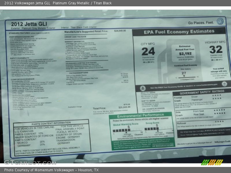 Platinum Gray Metallic / Titan Black 2012 Volkswagen Jetta GLI