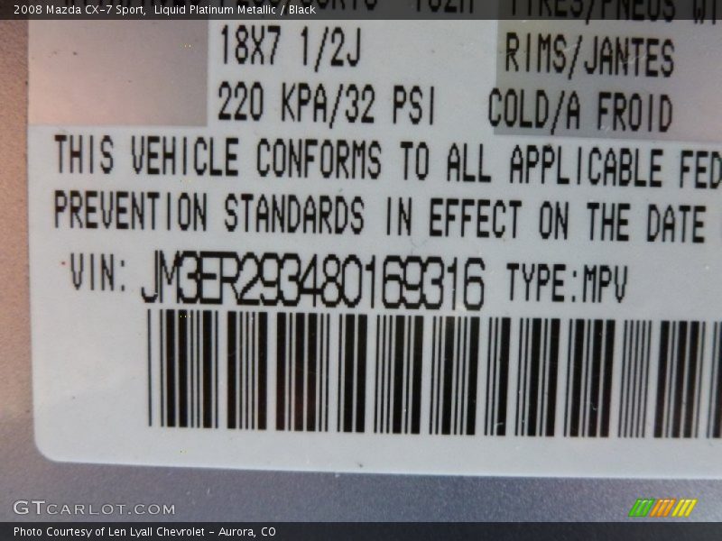 Liquid Platinum Metallic / Black 2008 Mazda CX-7 Sport