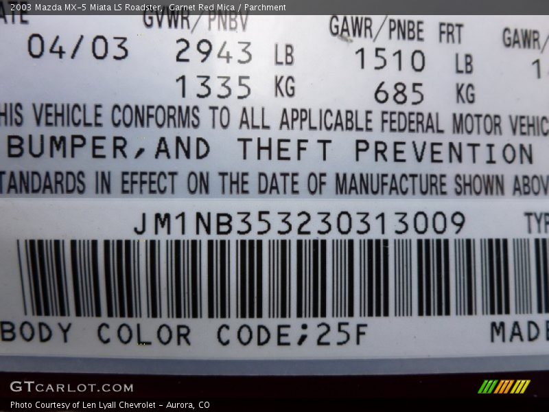 Garnet Red Mica / Parchment 2003 Mazda MX-5 Miata LS Roadster
