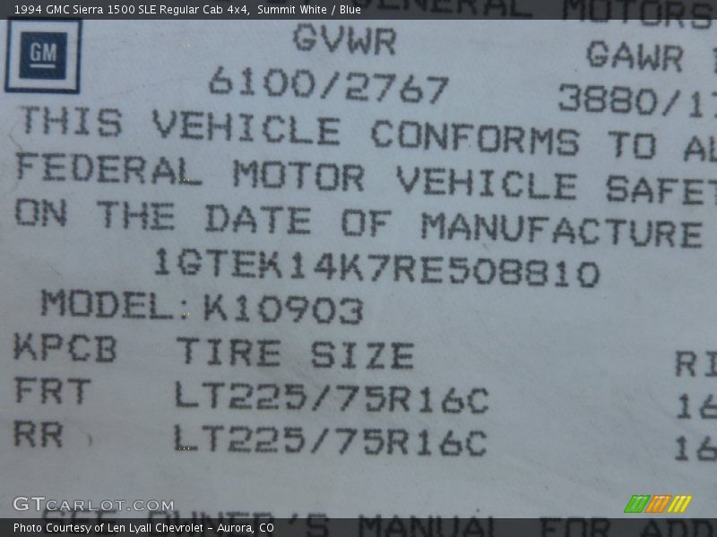 Summit White / Blue 1994 GMC Sierra 1500 SLE Regular Cab 4x4