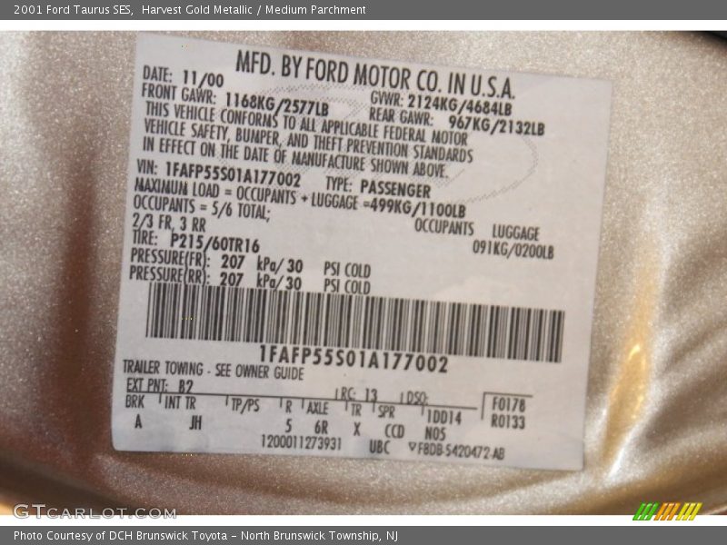 Harvest Gold Metallic / Medium Parchment 2001 Ford Taurus SES