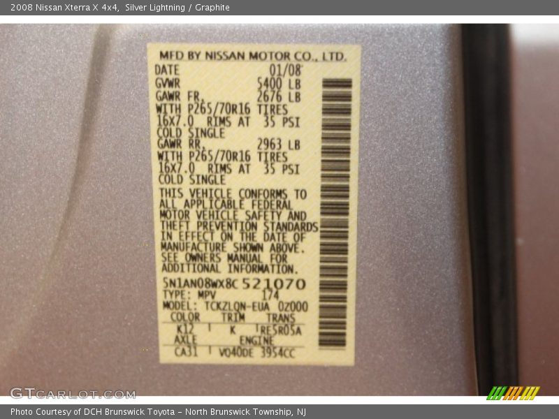 2008 Xterra X 4x4 Silver Lightning Color Code K12