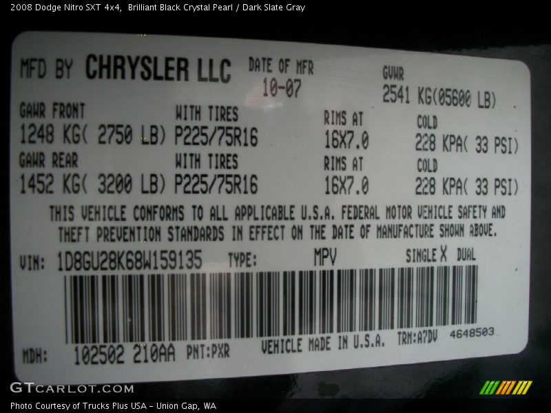 Brilliant Black Crystal Pearl / Dark Slate Gray 2008 Dodge Nitro SXT 4x4