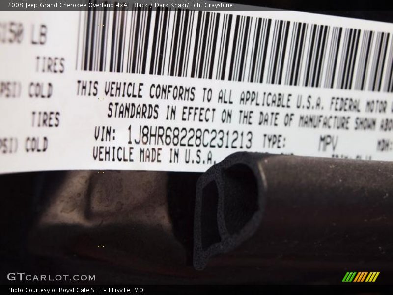 Black / Dark Khaki/Light Graystone 2008 Jeep Grand Cherokee Overland 4x4