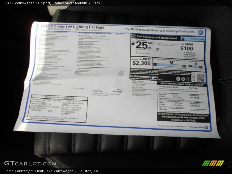  2013 CC Sport Window Sticker