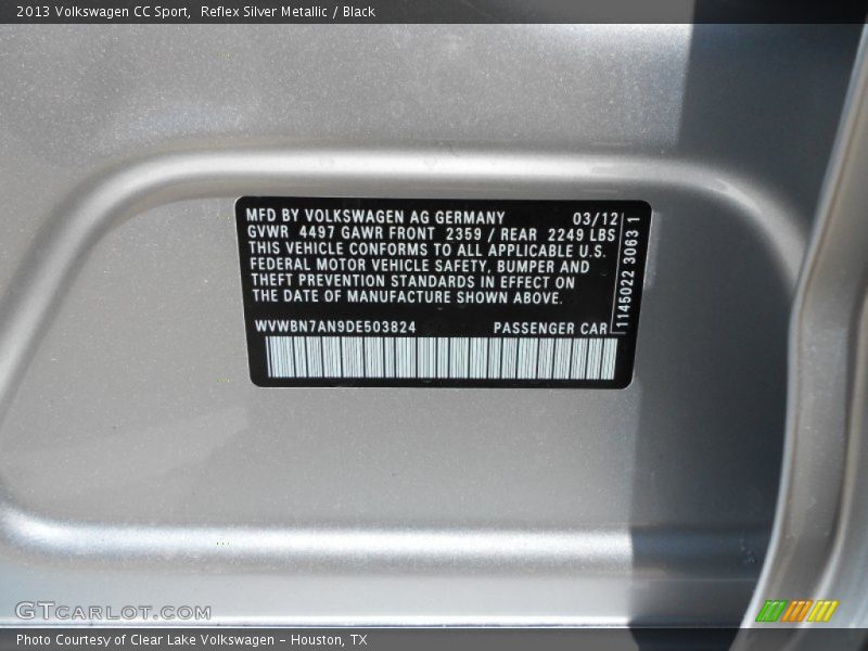 Reflex Silver Metallic / Black 2013 Volkswagen CC Sport