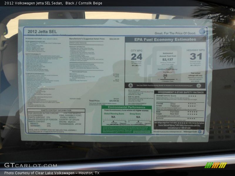 Black / Cornsilk Beige 2012 Volkswagen Jetta SEL Sedan