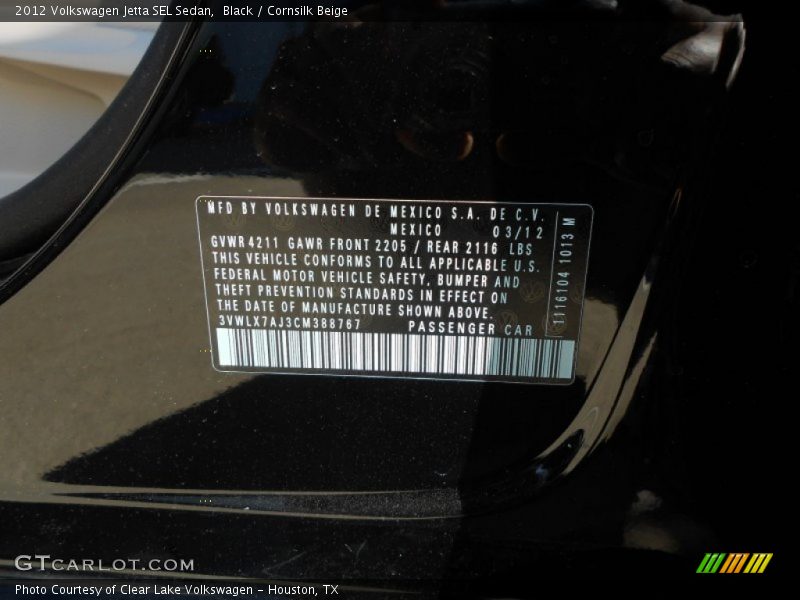 Black / Cornsilk Beige 2012 Volkswagen Jetta SEL Sedan