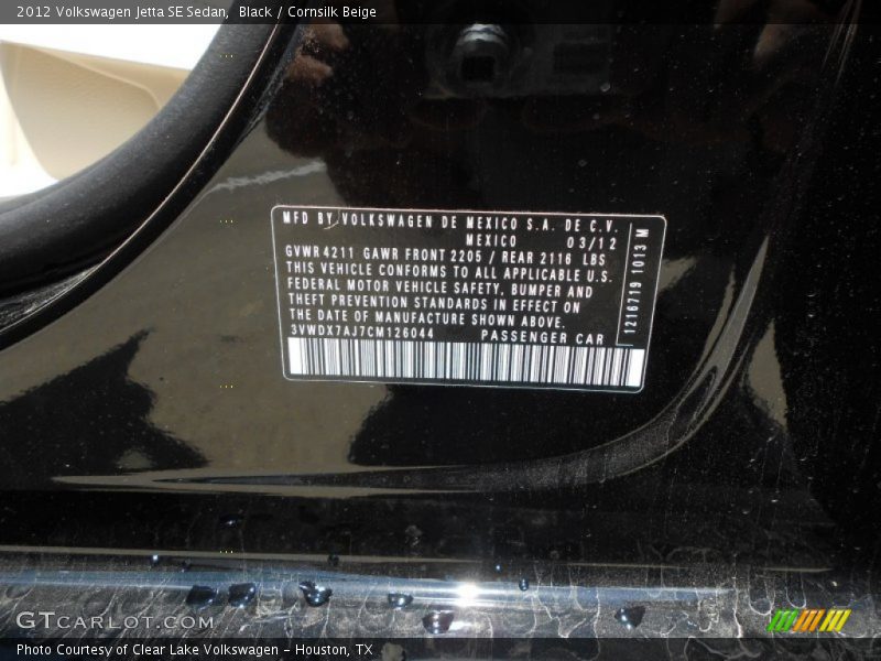 Black / Cornsilk Beige 2012 Volkswagen Jetta SE Sedan