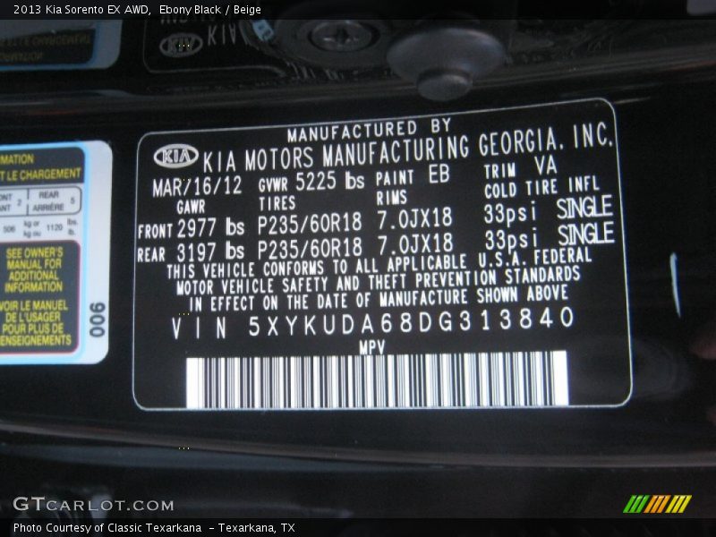 Ebony Black / Beige 2013 Kia Sorento EX AWD