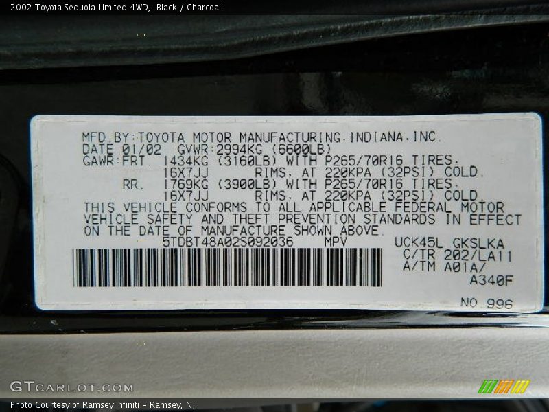 Black / Charcoal 2002 Toyota Sequoia Limited 4WD