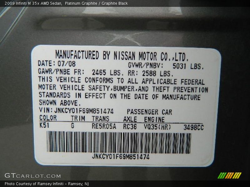2009 M 35x AWD Sedan Platinum Graphite Color Code K51