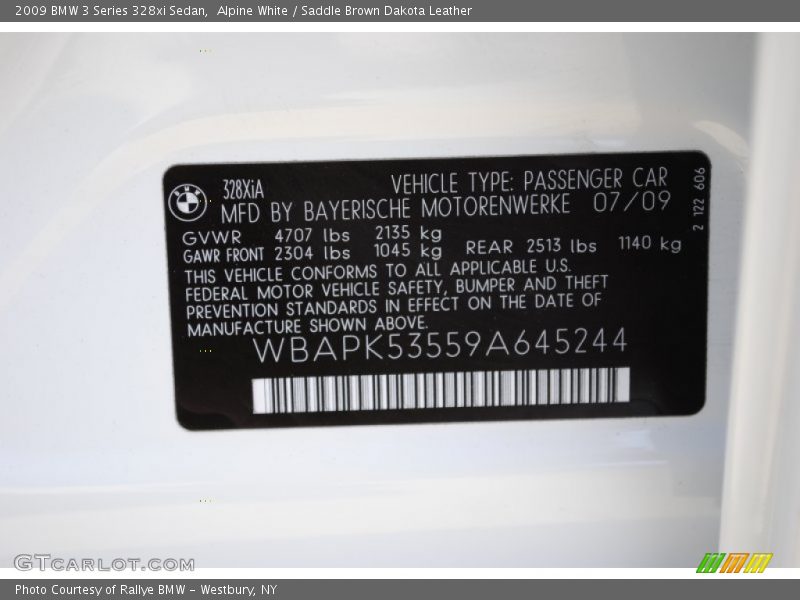 Alpine White / Saddle Brown Dakota Leather 2009 BMW 3 Series 328xi Sedan