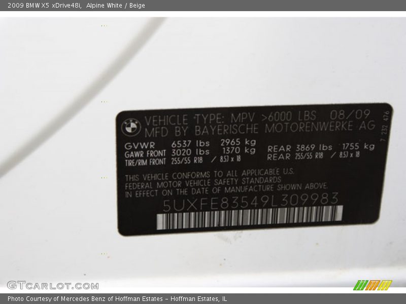 Alpine White / Beige 2009 BMW X5 xDrive48i