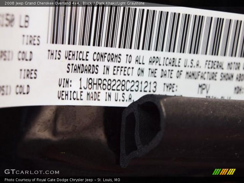 Black / Dark Khaki/Light Graystone 2008 Jeep Grand Cherokee Overland 4x4
