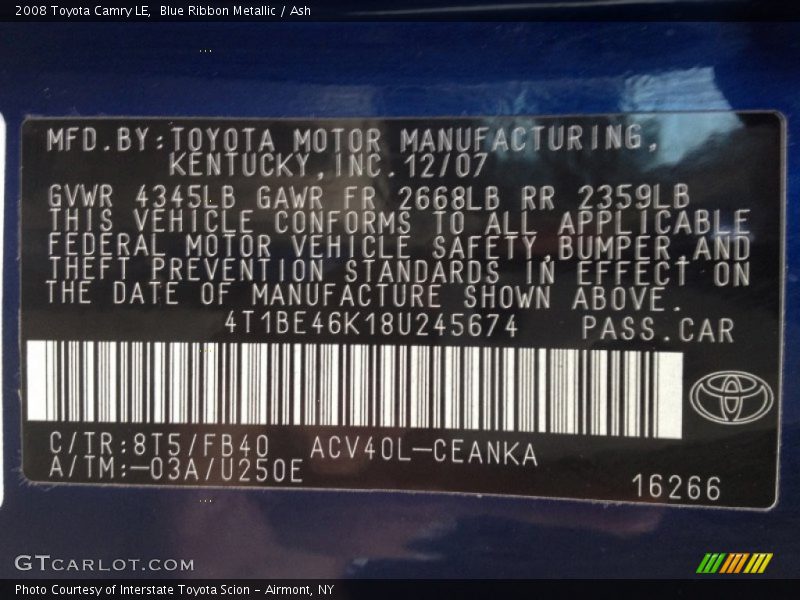 Blue Ribbon Metallic / Ash 2008 Toyota Camry LE