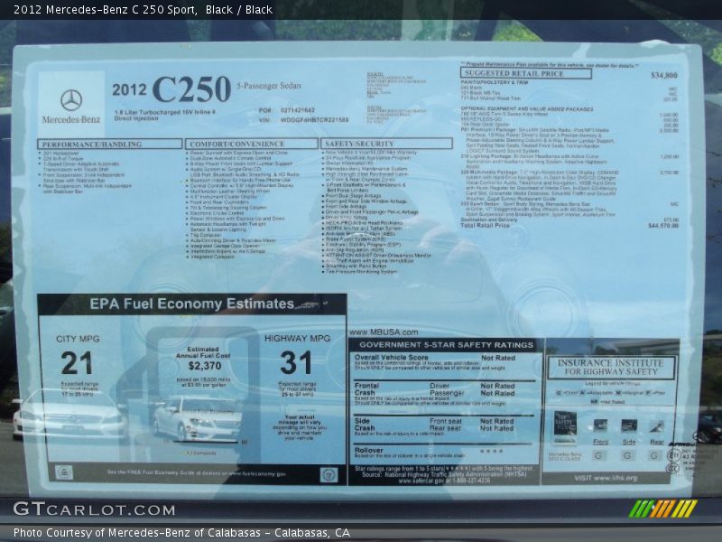 Black / Black 2012 Mercedes-Benz C 250 Sport