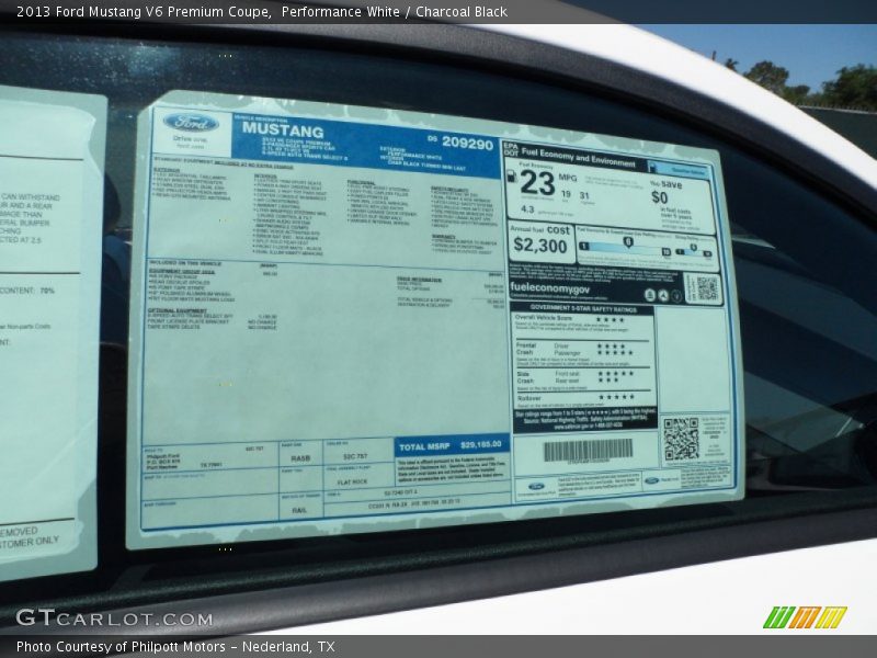  2013 Mustang V6 Premium Coupe Window Sticker
