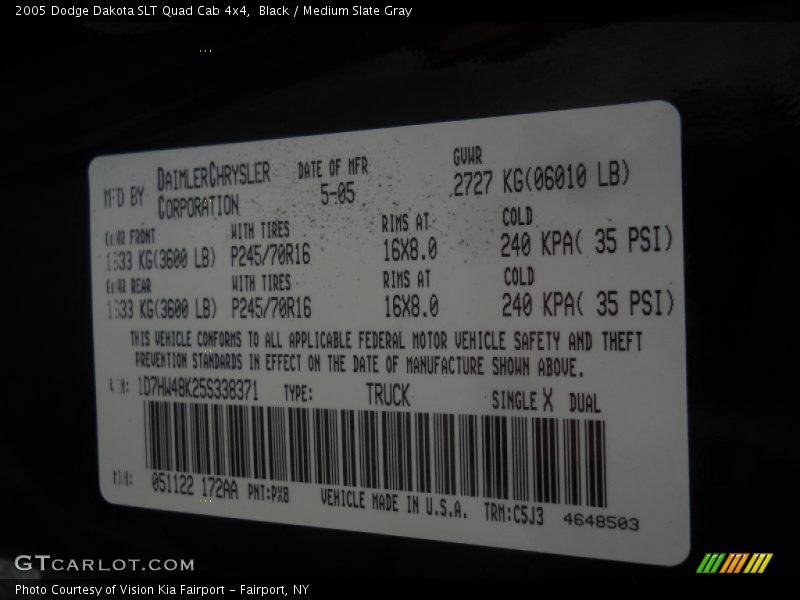 Black / Medium Slate Gray 2005 Dodge Dakota SLT Quad Cab 4x4