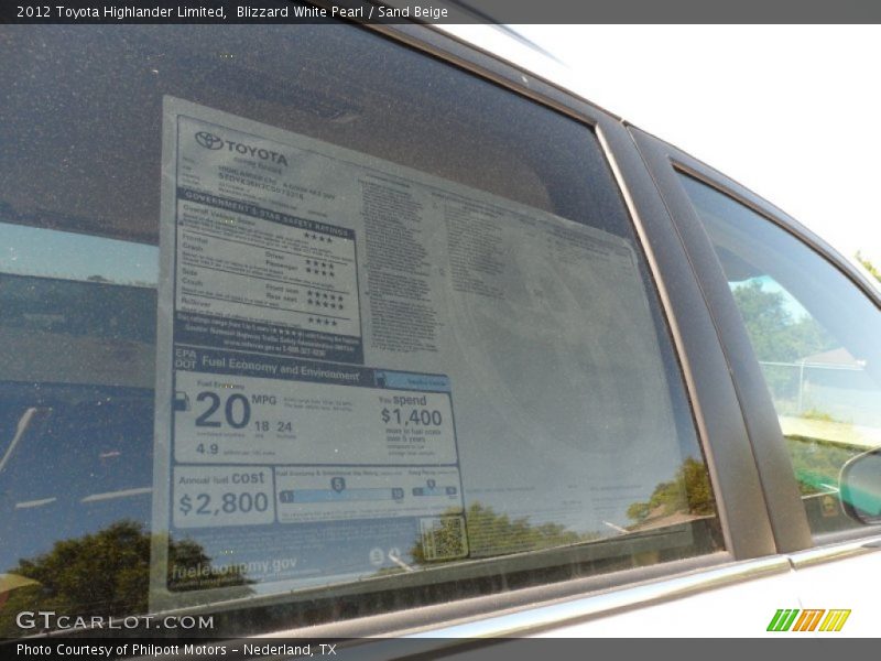 Blizzard White Pearl / Sand Beige 2012 Toyota Highlander Limited
