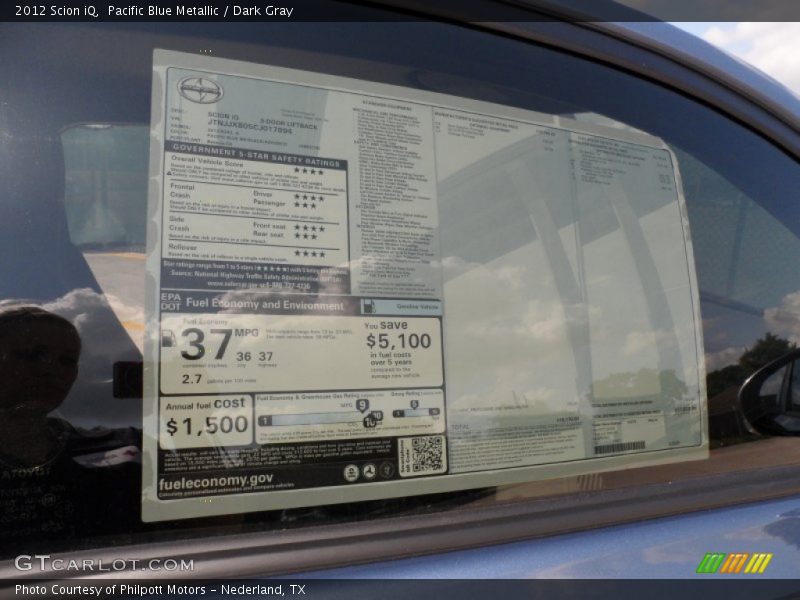 Pacific Blue Metallic / Dark Gray 2012 Scion iQ