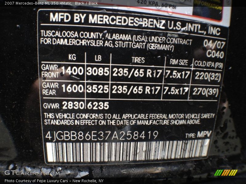 Black / Black 2007 Mercedes-Benz ML 350 4Matic