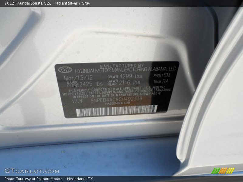 Radiant Silver / Gray 2012 Hyundai Sonata GLS