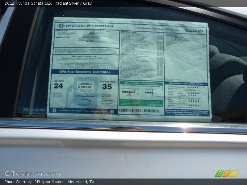 Radiant Silver / Gray 2012 Hyundai Sonata GLS