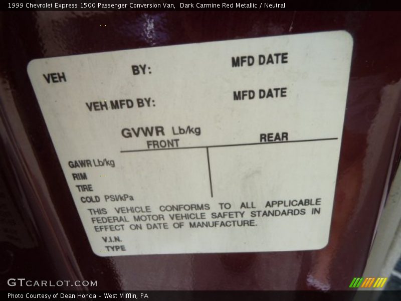 Dark Carmine Red Metallic / Neutral 1999 Chevrolet Express 1500 Passenger Conversion Van