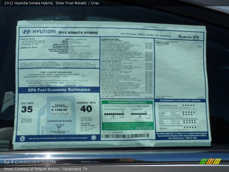  2012 Sonata Hybrid Window Sticker