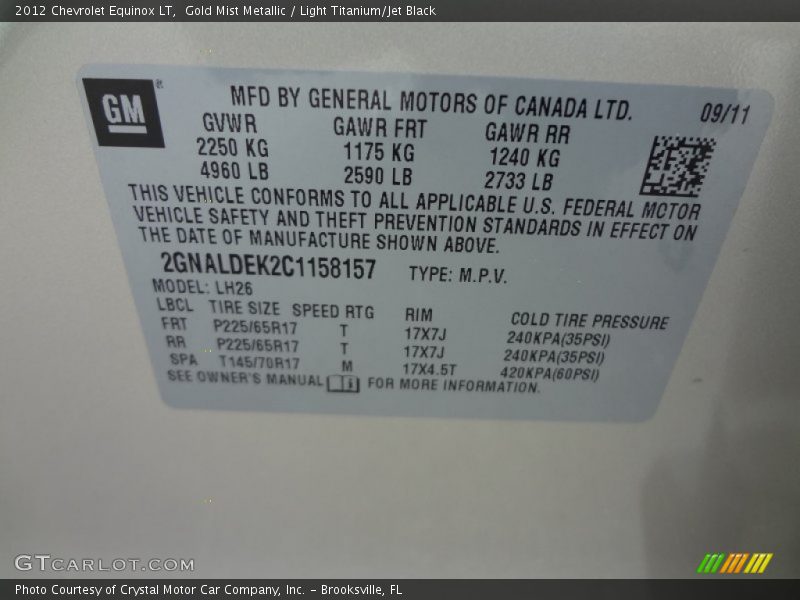 Gold Mist Metallic / Light Titanium/Jet Black 2012 Chevrolet Equinox LT