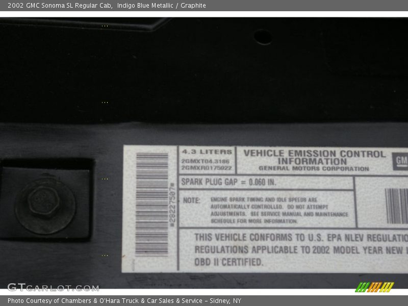 Indigo Blue Metallic / Graphite 2002 GMC Sonoma SL Regular Cab