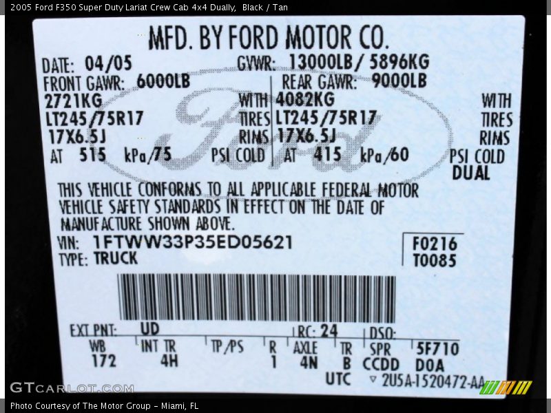 Black / Tan 2005 Ford F350 Super Duty Lariat Crew Cab 4x4 Dually