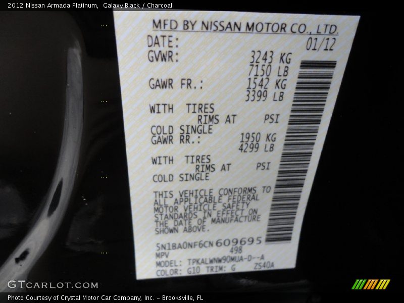 Galaxy Black / Charcoal 2012 Nissan Armada Platinum