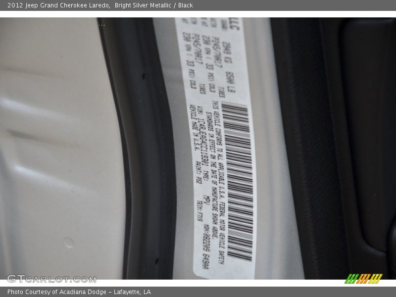 Bright Silver Metallic / Black 2012 Jeep Grand Cherokee Laredo