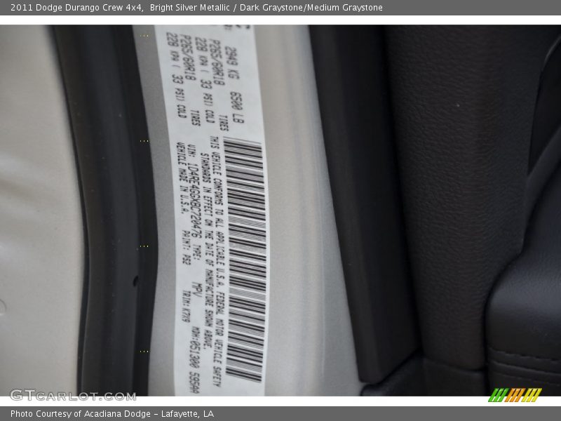 Bright Silver Metallic / Dark Graystone/Medium Graystone 2011 Dodge Durango Crew 4x4