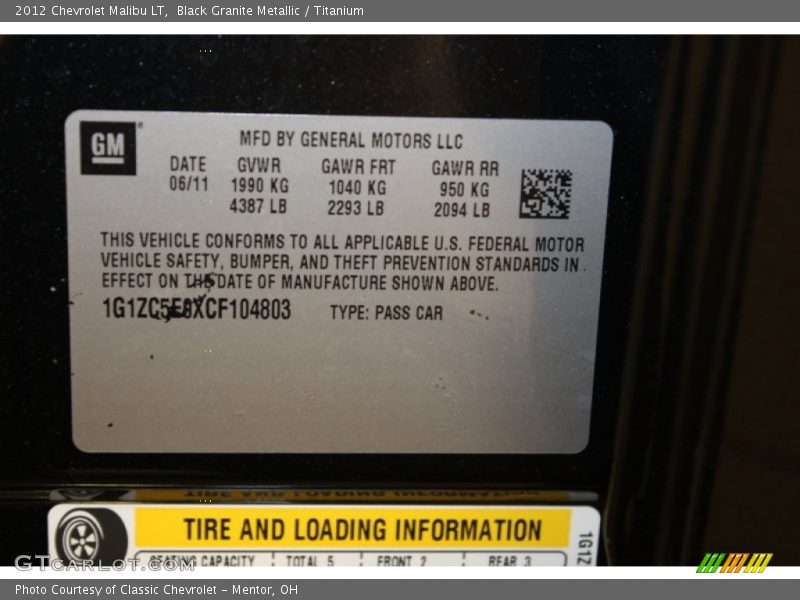 Black Granite Metallic / Titanium 2012 Chevrolet Malibu LT