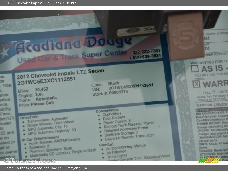 Black / Neutral 2012 Chevrolet Impala LTZ