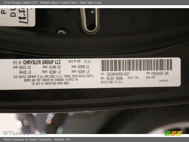 Brilliant Black Crystal Pearl / Dark Slate Gray 2010 Dodge Caliber SXT