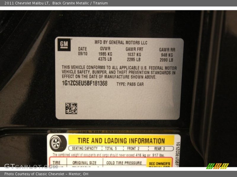 Black Granite Metallic / Titanium 2011 Chevrolet Malibu LT
