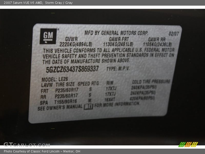 Storm Gray / Gray 2007 Saturn VUE V6 AWD