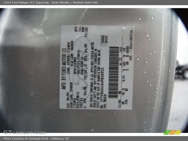 2004 Ranger XLT SuperCab Silver Metallic Color Code YN