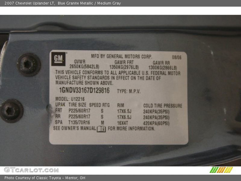 Blue Granite Metallic / Medium Gray 2007 Chevrolet Uplander LT